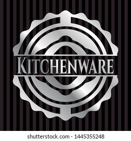Kitchenware silvery emblem or badge. Vector Illustration. Mosaic.