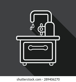 kitchenware sink basin flat icon with logn shadow, line icon