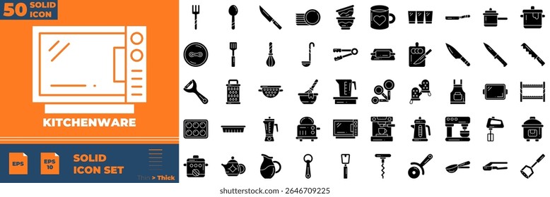 Kitchenware Solid Editable Icons set. Vector illustration in modern thin solid style of kitchenware icons: dish, bowl, kitchen, etc