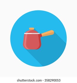 Kitchenware soup pot flat  icon with long shadow,circle,eps10,interface,button