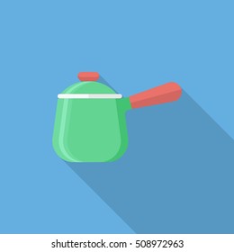 Kitchenware soup pot flat  icon with long shadow,circle,eps10,interface,button
