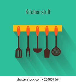 kitchenware spatula flat icon with long shadow,eps10