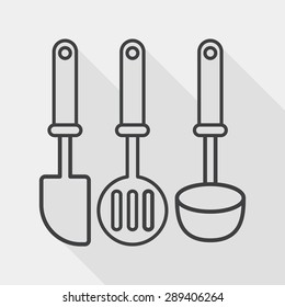 kitchenware spatula flat icon with long shadow, line icon