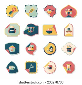 Kitchenware sticker flat banner background set, eps10
