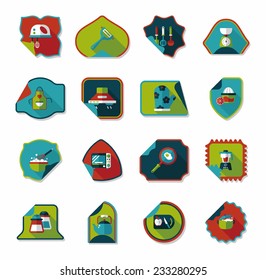 Kitchenware sticker flat banner background set, eps10