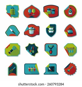 Kitchenware sticker flat banner background set, eps10
