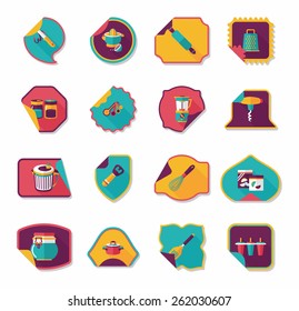 Kitchenware sticker flat banner background set, eps10