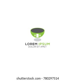 Kitchenware store logo illustration. Kitchen equipment house. Furniture. Bowl shop