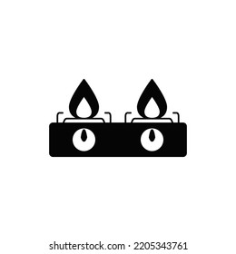 Icono de estufa de cocina en glifo plano negro, estilo relleno aislado en fondo blanco