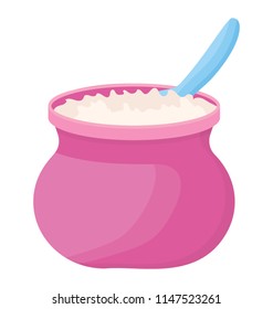 
Kitchenware sugar bowl filled with sugar and spoon for servings 
