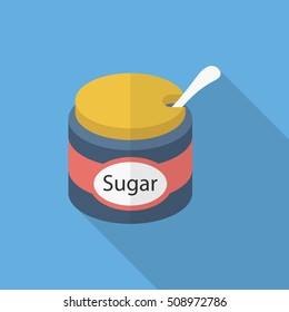 Kitchenware sugar bowl flat  icon with long shadow,circle,eps10,interface,button
