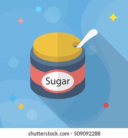 Kitchenware sugar bowl flat  icon with long shadow,circle,eps10,interface,button