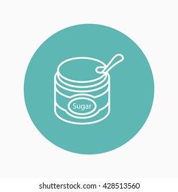 Kitchenware sugar bowl line icon with long shadow,circle,eps10,interface,button