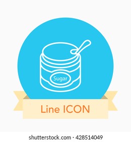 Kitchenware sugar bowl line  icon with long shadow,circle,eps10,interface,button