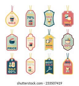 Kitchenware tag flat banner background set, eps10