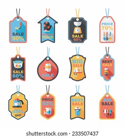 Kitchenware tag flat banner background set, eps10