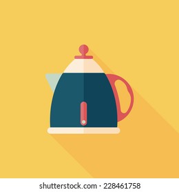 kitchenware tea pot flat icon with long shadow,eps10