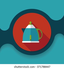 kitchenware tea pot flat icon with long shadow,eps10