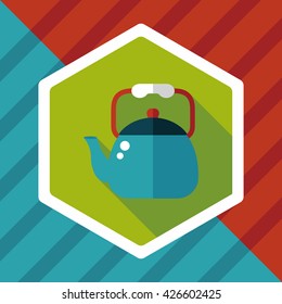 kitchenware tea pot flat icon with long shadow,eps10