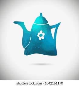 Kitchenware. The teapot is blue. Vector illustration. logo. label. tattoo