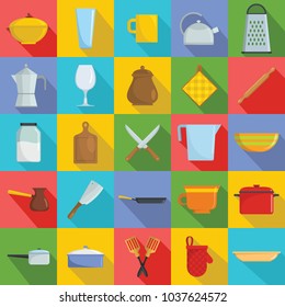 Kitchenware tools cook icons set. Flat illustration of 25 kitchenware tools cook vector icons for web