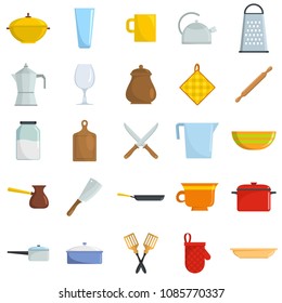 Kitchenware tools cook icons set. Flat illustration of 25 kitchenware tools cook vector icons isolated on white