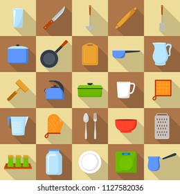 Kitchenware tools cook icons set. Flat illustration of 25 kitchenware tools cook vector icons for web