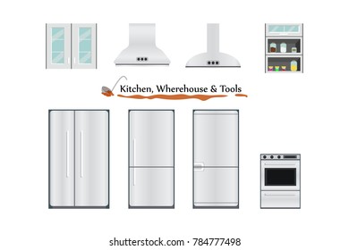 Kitchenware and tools for home and restaurant in free space. anime, cartoon, background - vector illustration Eps 10