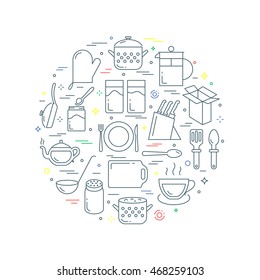 Kitchenware and utensil abstract vector illustration line style