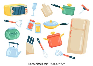 Kitchenware and utensils cute elements isolated set