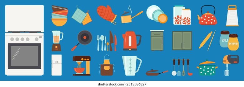 Kitchenware, Utensils or Equipment for Cooking Flat illustration set