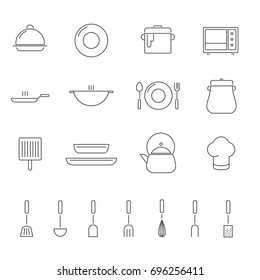 Kitchenware and utensils website line icons