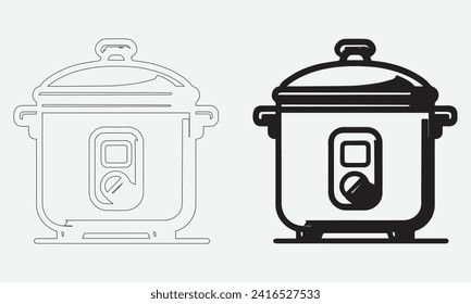 kitchenware: vector illustration, automatic rice cooker, line drawing, and illustration on EPS 10.