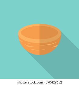 Kitchenware wooden Bowl flat  icon with long shadow,circle,eps10,interface,button