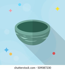 Kitchenware wooden Bowl flat  icon with long shadow,circle,eps10,interface,button