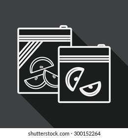 kitchenware zipper bags flat icon with long shadow, line icon