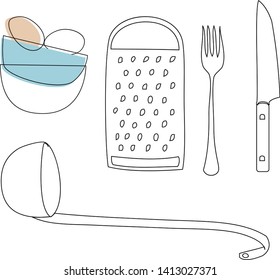 Kitcheware hand drawn illustration isolated on background