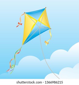 Kite above the clouds.Vector illustration of Kites in Air.Flying kites
