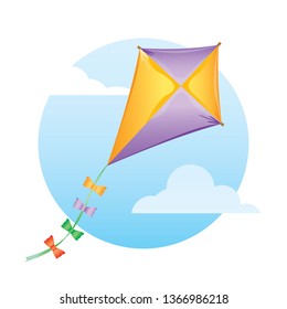 Kite above the clouds.Vector illustration of Kites in Air.Flying kites