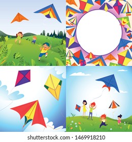 Kite banner set. Cartoon illustration of kite vector banner set for web design
