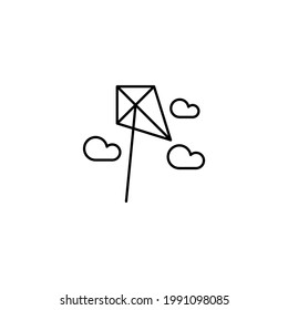 Kite beach icon in flat black line style, isolated on white background 