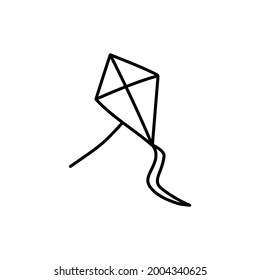 Kite beach icon in flat black line style, isolated on white background 