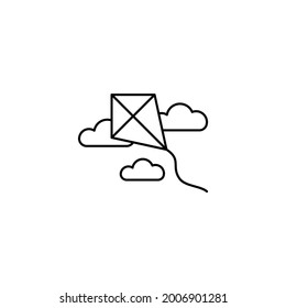 Kite beach icon in flat black line style, isolated on white background 