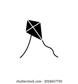 Kite beach icon in solid black flat shape glyph icon, isolated on white background 