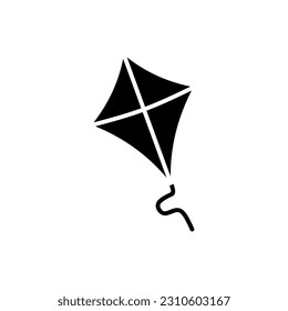 Kite black fill icon. Design element of Summer time vacation, vector illustration in trendy style. Editable graphic resources for many purposes. 