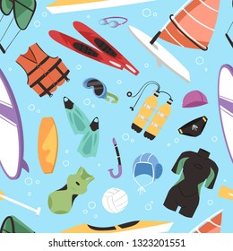 Kite boarding fun ocean extreme water sport canoe surfer sailing leisure ocean activity summer recreation extreme vector illustration.