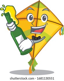 Kite with bottle of beer mascot cartoon style