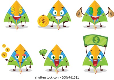 Kite cartoon character with cute emoticon bring money. Vector illustration