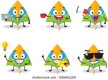 Kite cartoon character with various types of business emoticons. Vector illustration