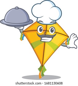 Kite as a chef cartoon character with food on tray